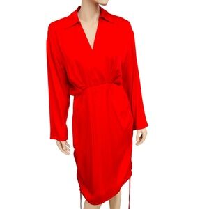 NWT Zara Red Draped Midi Dress Size M V-Neck Ruched Side M